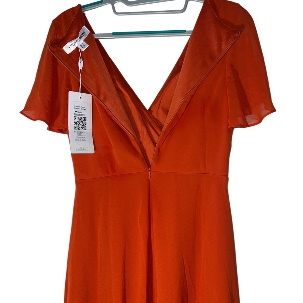 V Neck Asymmetrical Hem Ruffles Sleeve Pleated Chiffon - Picture 6 of 10
